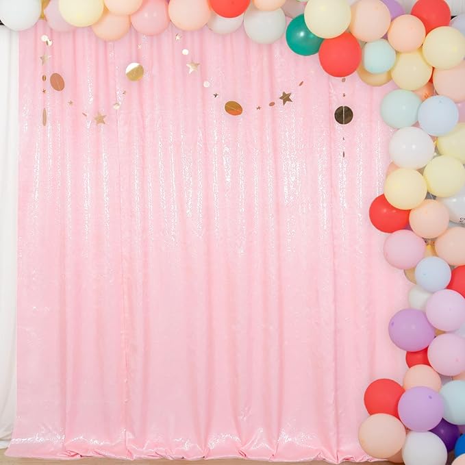 ShiDianYi Baby Pink Sequin Backdrop Curtains 2 Pieces 4FTX10FT Pink Backdrop - Image 2