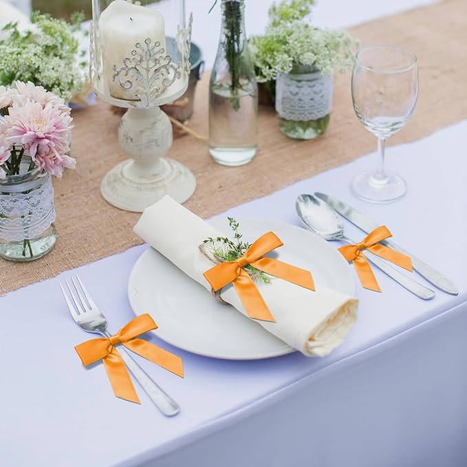 50Pcs Orange Twist Tie Bows for Gift Wrapping 2.5" Satin Ribbon Bow for Treat - Image 2