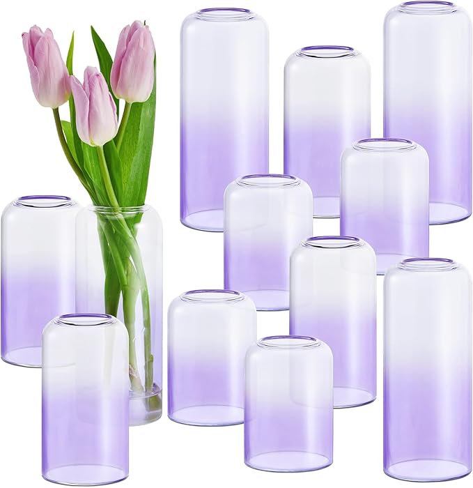 12Pcs Purple Vase Glass Bud Vases Set, Small Vases by GNILLKO