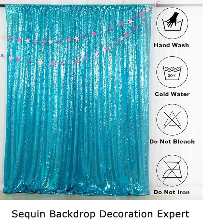 ShinyBeauty Turquoise Sequin Backdrop Curtain | 2 Panels 4FTx8FT Shimmer - Image 6