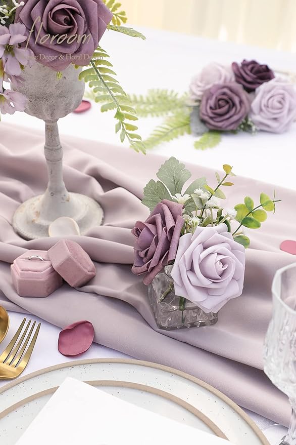 Floroom Artificial Flowers 25pcs Real Looking Plum Ombre Colors Foam Fake Roses - Image 3