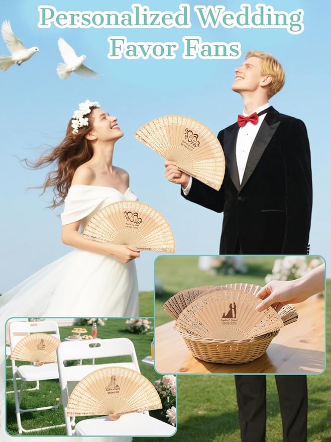 20Pcs Personalized Folding Hand Fans Custom Engraved Summer Wedding Fans - Image 2