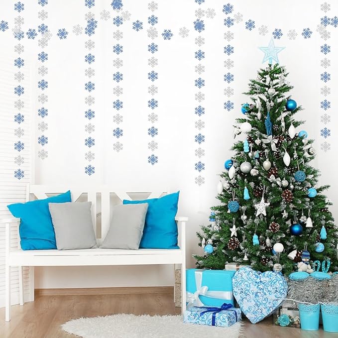 Snowflake-Snow Blue-Silver Christmas Party-Decoration Garland - 52ft Winter - Image 5