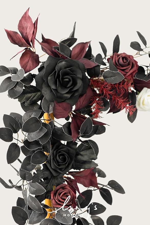 Ling's Moment 5FT Black Burgundy Artificial Flower Garland Fake Rose Leaves - Image 4