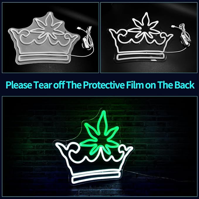 Leaf Crown Neon Signs for Wall Decor Green White LED Neon Sign for Room Neon - Image 3