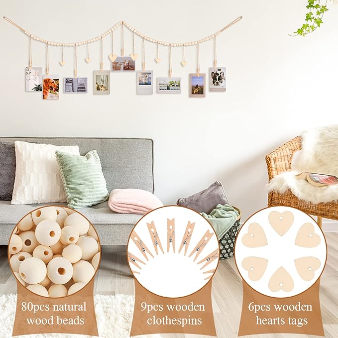 Hanging Photo Display Room Wall Decor, Boho Collage Picture Frame Christmas - Image 2