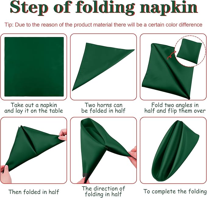 Aneco 12 Pieces Christmas Satin Napkins Soft Dinner Napkins Square Weddings - Image 3