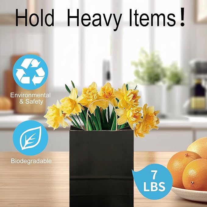 BAG BOX 50 Pack Small 5.9x3.1x8.25 Inch Black Kraft Paper Gift Bags - Image 5