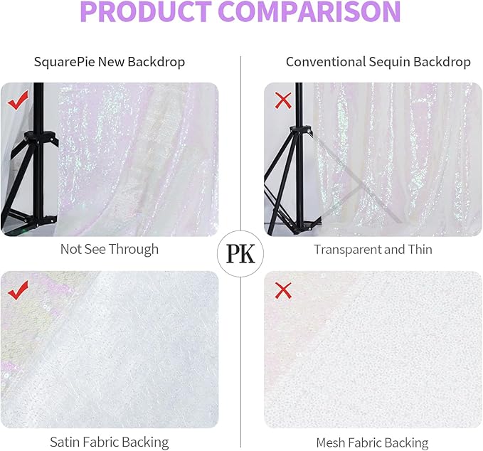 SquarePie Sequin Backdrop Non-Transparent Background Sparkly Curtain - Image 4