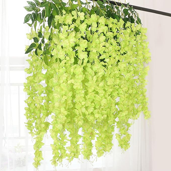 5 Pack Green Wisteria Hanging Flowers Garland, 3.77 Feet Artificial Flower Vines - Image 8