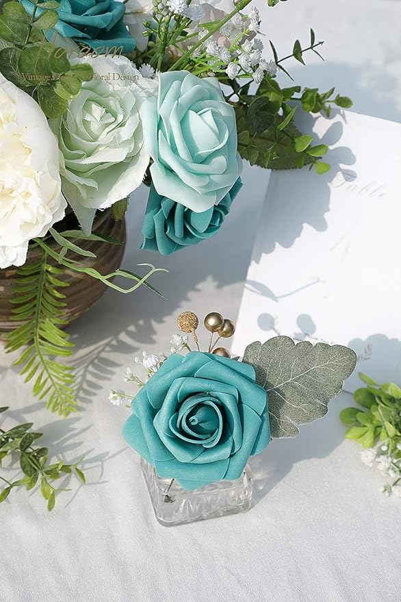 Floroom Artificial Flowers 25pcs Real Looking Green Ombre Colors Foam Fake Roses - Image 6