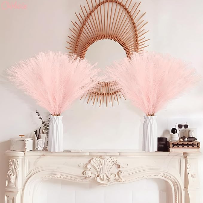 50pcs Pink Faux Pampas Grass Decor, 21.6" Short Artificial Pompous Grass Floral - Image 7