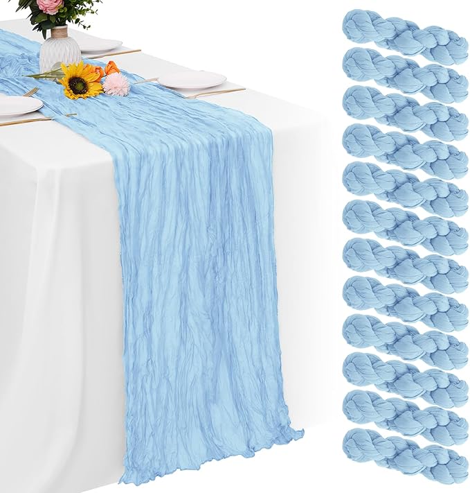 Aktor 12 Pack Light Blue Table Runner Boho Cheesecloth Table Runner Semi Sheer by Unknown