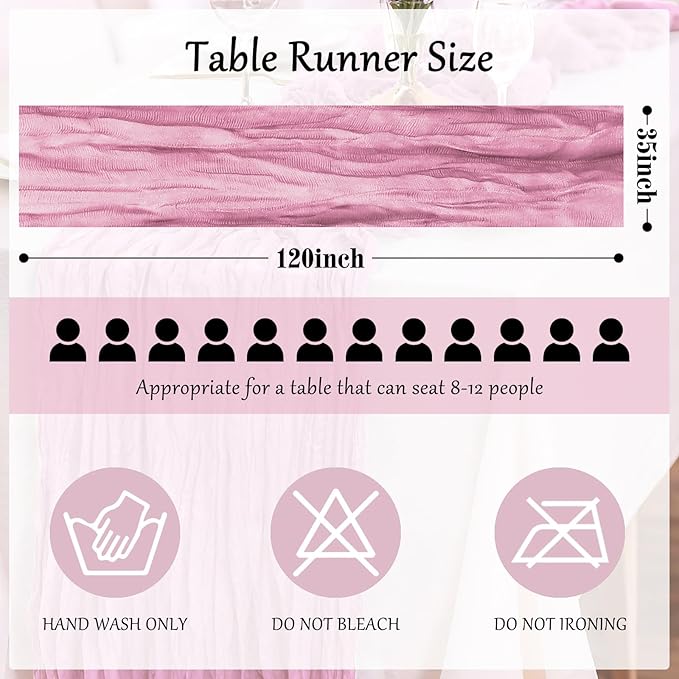 1-Pack Pink Cheesecloth Table Runners – 10FT Boho Rustic Gauze Fabric Cheese - Image 6
