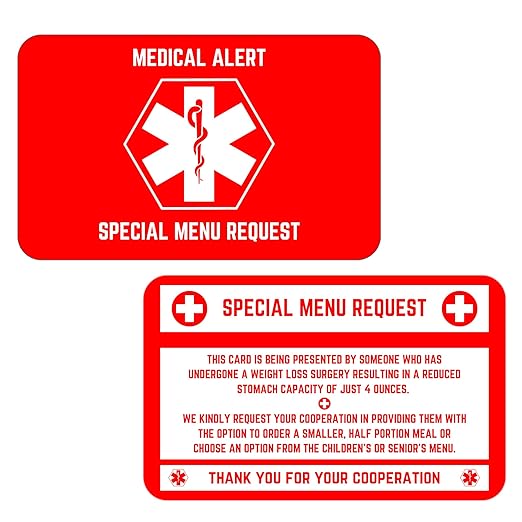 Bariatric Card for Restaurants, Special Menu Request Card, Portion Control by UltraDiet