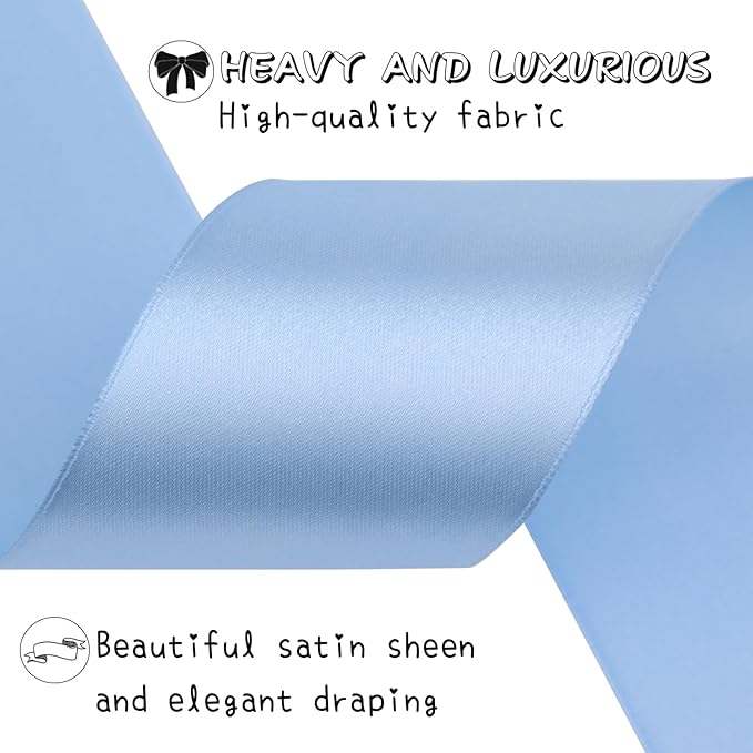 Lake Blue Solid Satin Ribbon 2 Inch 25 Yards Solid Polyester Fabric Ribbon - Image 4