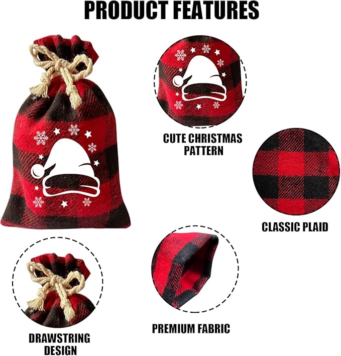 CCINEE 36Pcs Christmas Buffalo Plaid Drawstring Bags Red and Black Plaid Xmas - Image 3