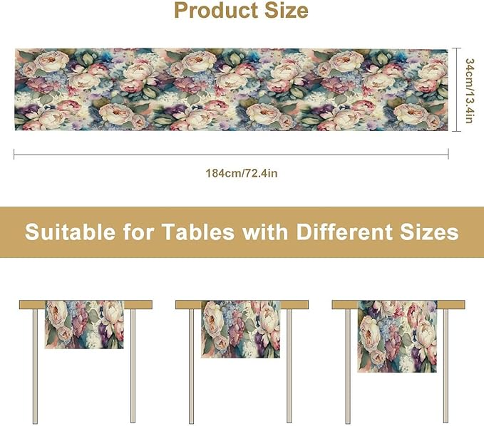Vintage Floral Table Runner, Girls Women Rose Romantic Leaf Botanical - Image 2