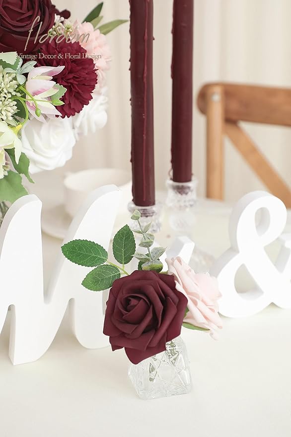 Floroom Burgundy Artificial Flowers Marsala Fake Roses Peonies Dahlia Greenery - Image 4
