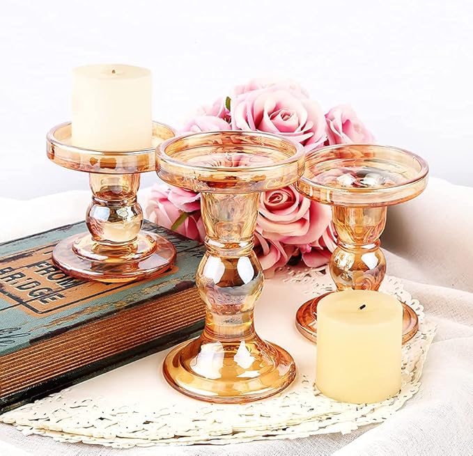 3-Piece Set of Glass Candlestick, Crystal Candlestick Holder Holder and Conical - Image 7