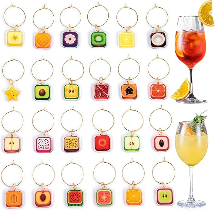 24Pcs Wine Glass Charms & Markers by Unknown