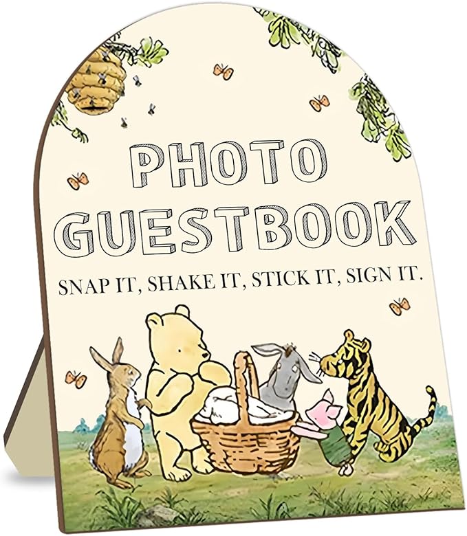 Winnie Wedding Photo Guestbook Desk Decor, The Pooh Photo Guestbook Wooden Sign by CelebrateEveryMoment