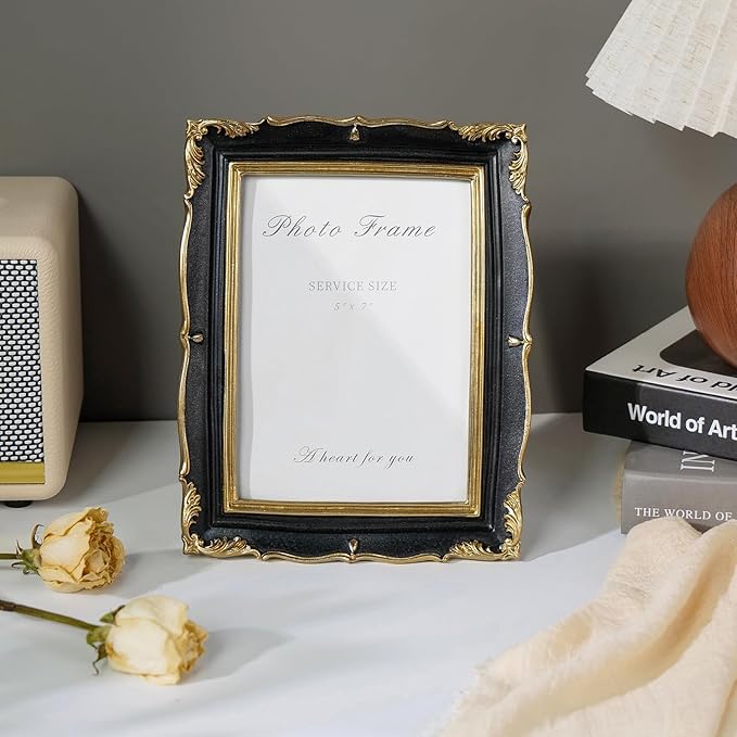 Cuspin Vintage Picture Frame 5x7 Black and Gold Frame, Ornate Textured - Image 3