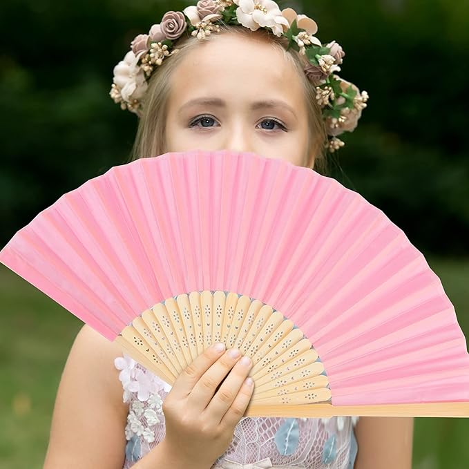 URATOT 36 Pieces Multicolor Folding Fans Silk Bamboo Folding Fans Handheld Fan - Image 7