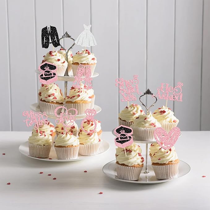 Gyufise 30Pcs She Said Yes Cupcake Toppers Glitter Diamond Ring I Do Love - Image 4