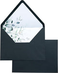 PONATIA 50 PCS A7 Euro Flap Black Envelopes, 5.25 x 7.25'' Green Liner Envelopes by ponatia