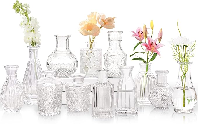 Glass Bud Vases Set of 12, Vintage Small Vases by Unknown