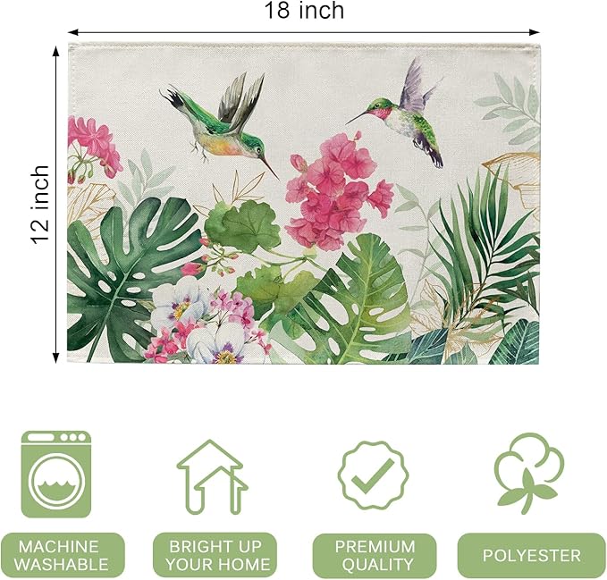 Seliem Spring Summer Geranium Flower Placemats Set of 4, Seasonal Kitchen Decor - Image 2