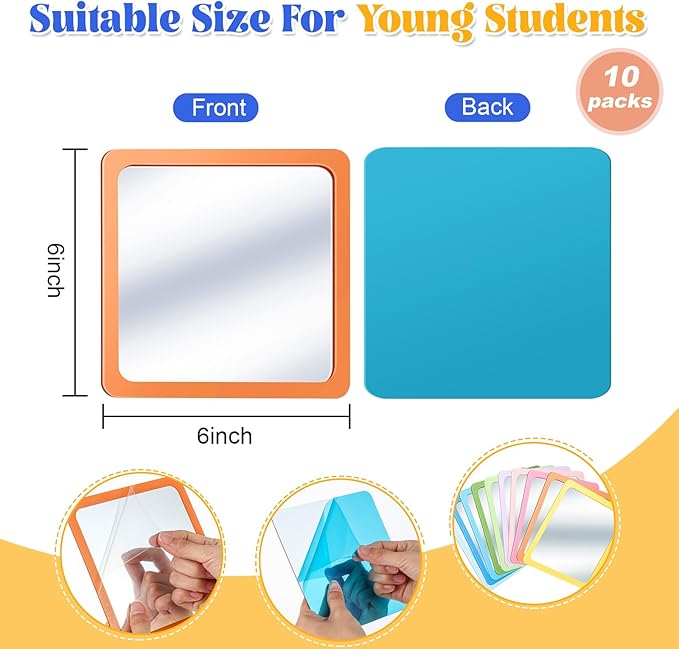 Dandat 10 Pcs Small Mirrors for Kids 6 x 6 Inch Square Shatter Proof Reflector - Image 2