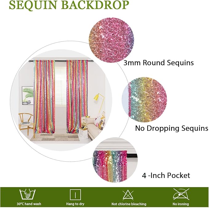 ShinyBeauty 4x10ft Rainbow Sequin Photo Backdrop - Image 3