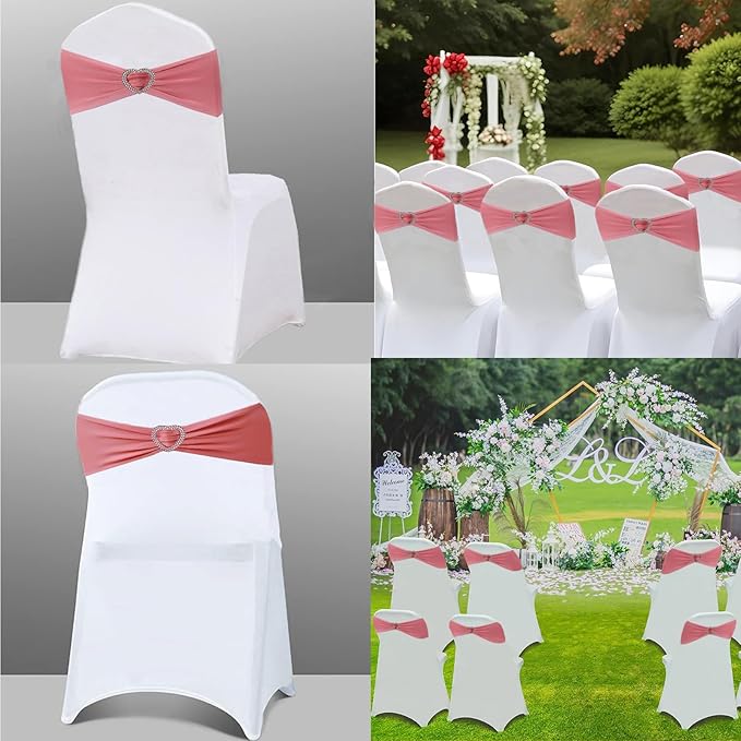 Coral Red Chair Sashes 25 Pack Spandex Coral Red Sashes - Image 5