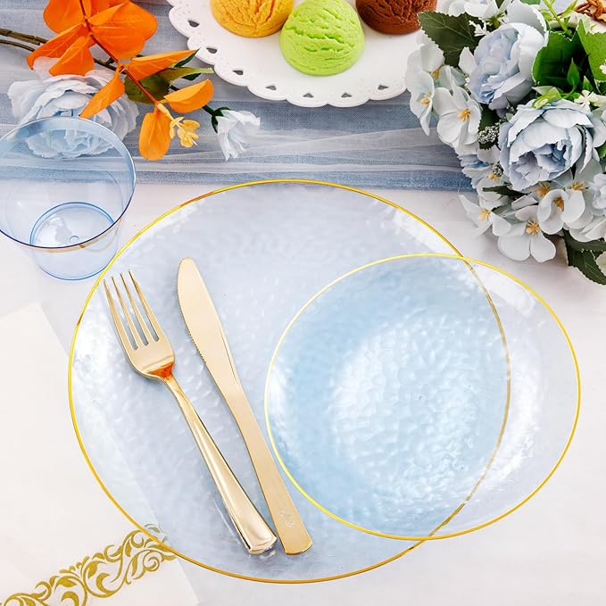 Rubtlamp 175 Pcs Plastic Dinnerware Set, Hammered Party Plates Set Include - Image 8