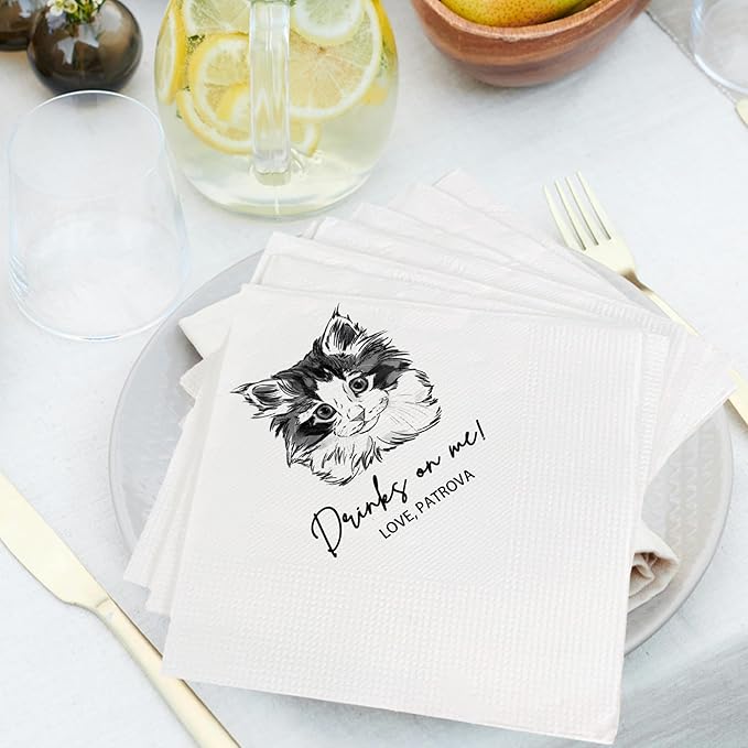 Custom Pet Cocktail Napkins for Wedding, Personalized Photo Napkins for Cat - Image 2