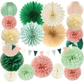 Sage-Green Pink Party-Decorations Paper-Flowers Lanterns by Burgleda