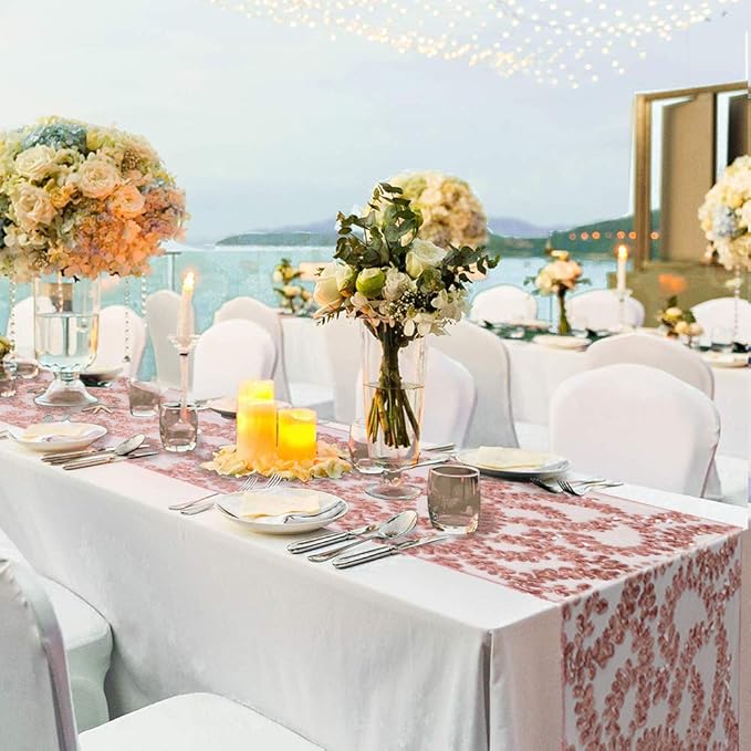 Wedding Sequin Table Runner Rose Gold Flower 10 Packs 12x108 Inch Glitter Table - Image 2