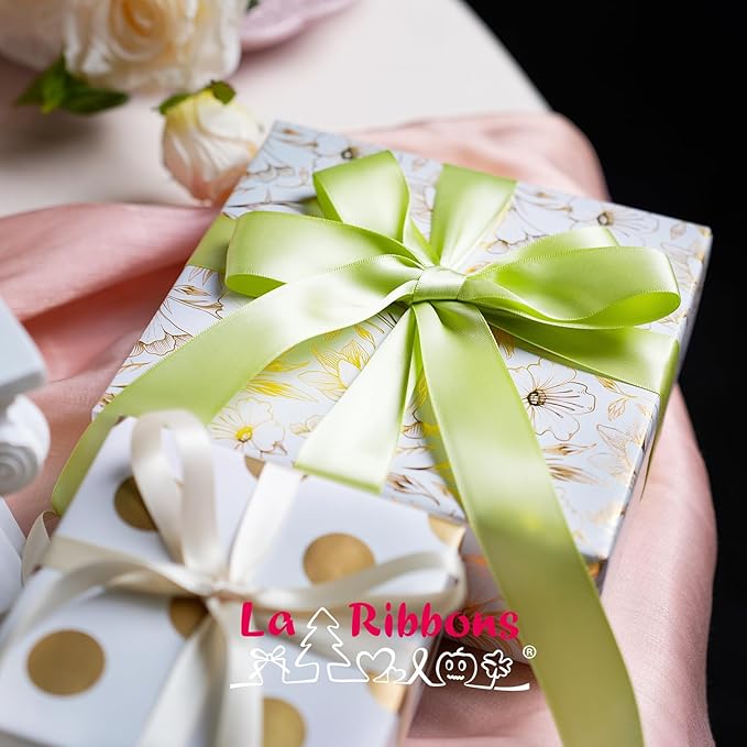 LaRibbons 1 Inch 25 Yard Double Faced Satin Ribbon, Lime Green Satin Craft - Image 7