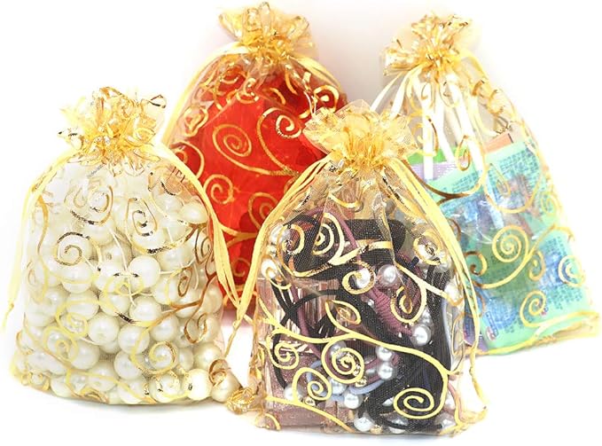 Staruby Organza Gift Bags 100Pcs Gold Sheer Organza Bag 4x6 Inch Mesh Favor - Image 7
