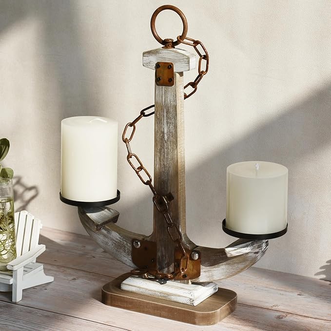 Wooden Anchor Candle Holder Coastal Decor Lake House Decor, Vintage Home Decor - Image 5