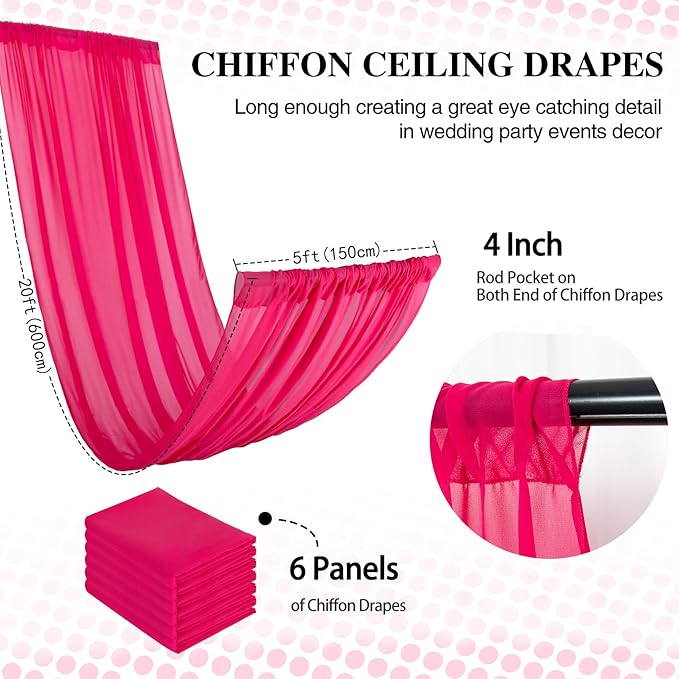 DUOBAO Elegant 20ft Hot Pink Chiffon Wedding Curtains - Image 6