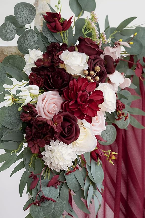 Burgundy Artificial Wedding Arch Flowers Kit - Image 5