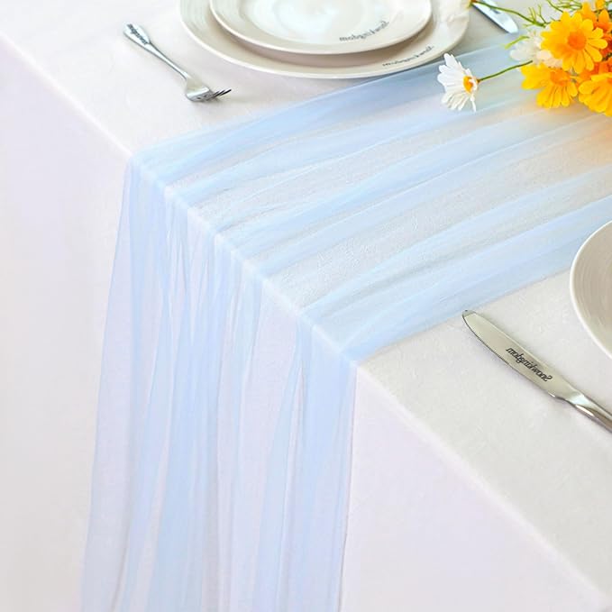 Snowkingdom Light Blue Cheesecloth Table Runner 10FT, Baby Blue Sheer Tulle by Snowkingdom