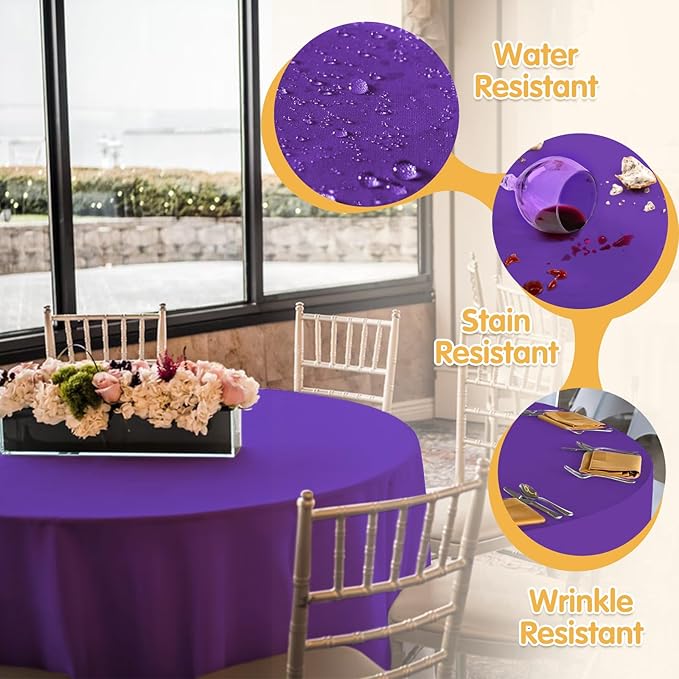 BRILLMAX 8 Pack Purple Round Tablecloths 90 Inch - Image 3