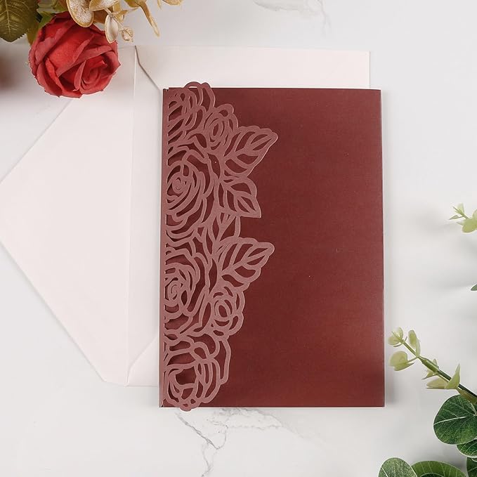 50pcs Tri Fold Wedding invitations Rose Hollow Laser Cut 5x7 '' Wedding - Image 2