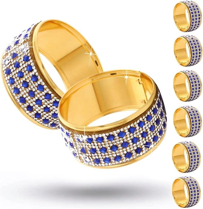 Rhinestone Napkin Ring Gold Napkin Rings Stainless Steel Blue Crystal Napkin by RAYYXP