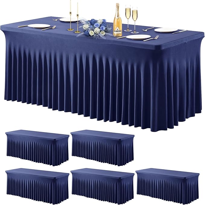 6 Pack Navy Blue Stretch Spandex Table Clothes by WishCare