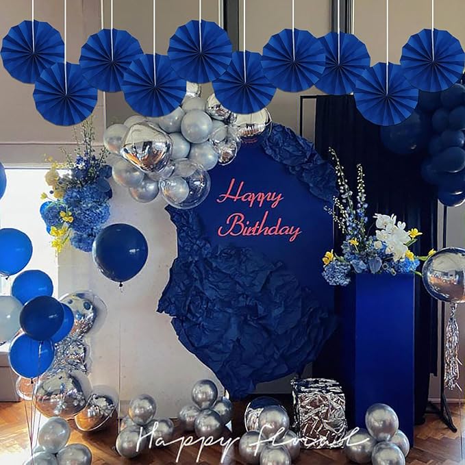 Blue Birthday Decorations, DIY Blue Paper Fans Hanging Decoration, Party - Image 5